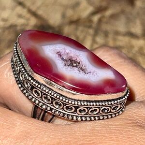 Slice Pink Agate Drusy Ring Size 7 1/2